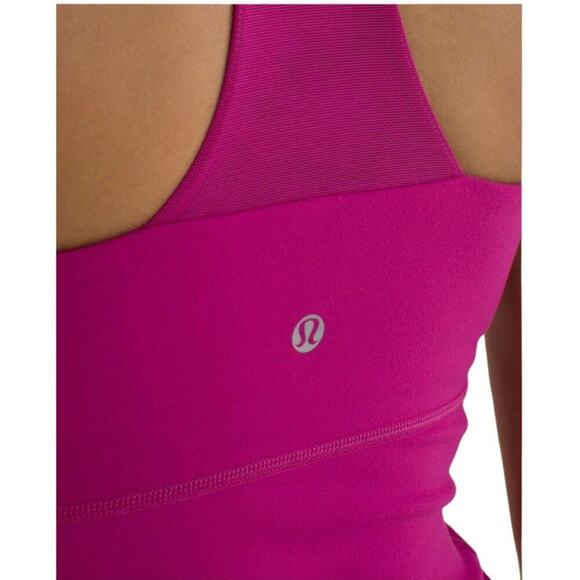 Lululemon Tank Top Magenta Scoop Mesh Racer T- Back Built in Shelf Bra | Size 6 - Picture 13 of 14